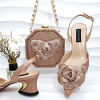 Cocktail Shoes with Bag Set Geometric Abstract Backpacks Clutch Bag with Mid Heel Shoes Party Or Wedding Wear