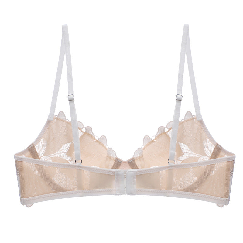 Sexy Underwear Women Three Dimensional Embroidered Mesh Stitching Ultra Thin with Steel Ring Push up Bra Set