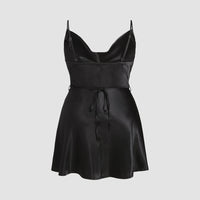 Plus Size Autumn Winter Women Clothes Graceful Satin Satin A Line Dress Swing Collar Strap Dress