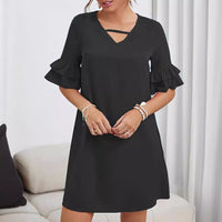 Spring Summer Mid Length plus Size Bell Sleeve Dress Women Clothing