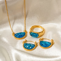 Retro Natural Blue Resin Fan Basket Embellished Necklace Women Accessories