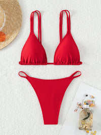 Bikini Solid Color Triangle Cup Backless Sexy Bikini Swimsuit Swimwear Women