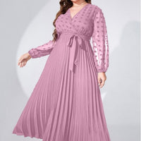 Plus Size V neck Pleated Women Dress