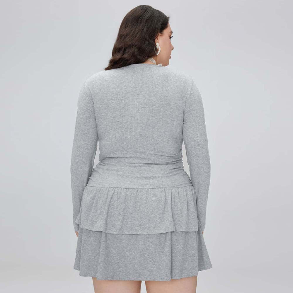 Plus Size Autumn Winter Women round Neck Dress Minimalist Long Sleeve A line Dress