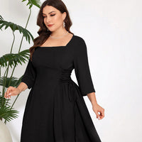 Plus Size Women Elegant Square Collar Dress Autumn Winter High Grade Age Reducing Design Mid Length Dress