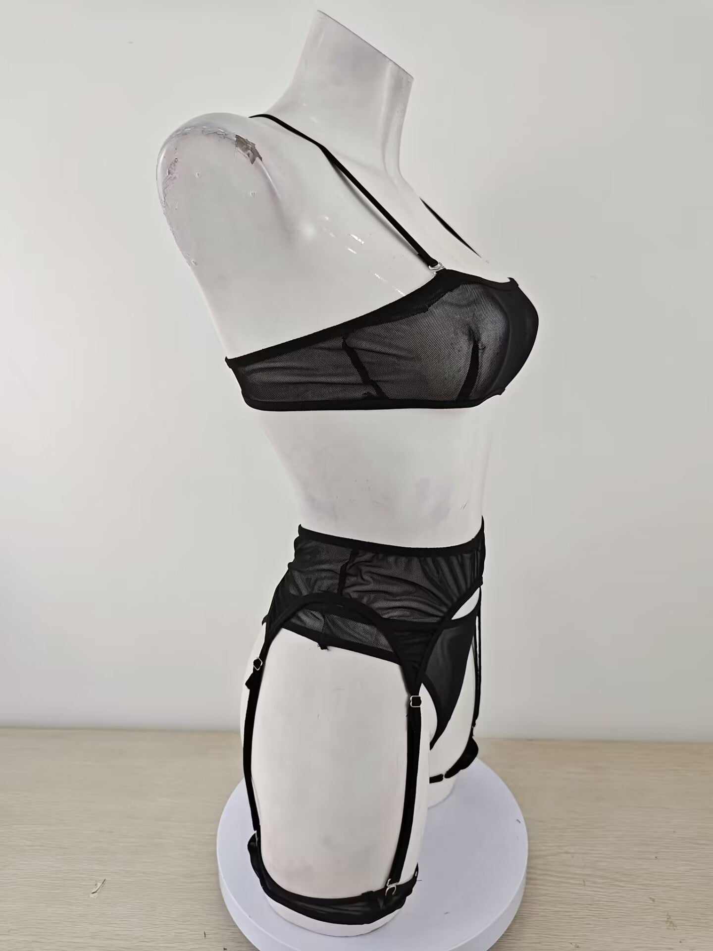 Sexy Translucent Solid Color Mesh Three Bikini Sexy Lingerie Set