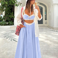 Early Spring Lace Splicing Sling Vest Sexy Women Clothing High Waist Big Swing Skirt Two Piece Set