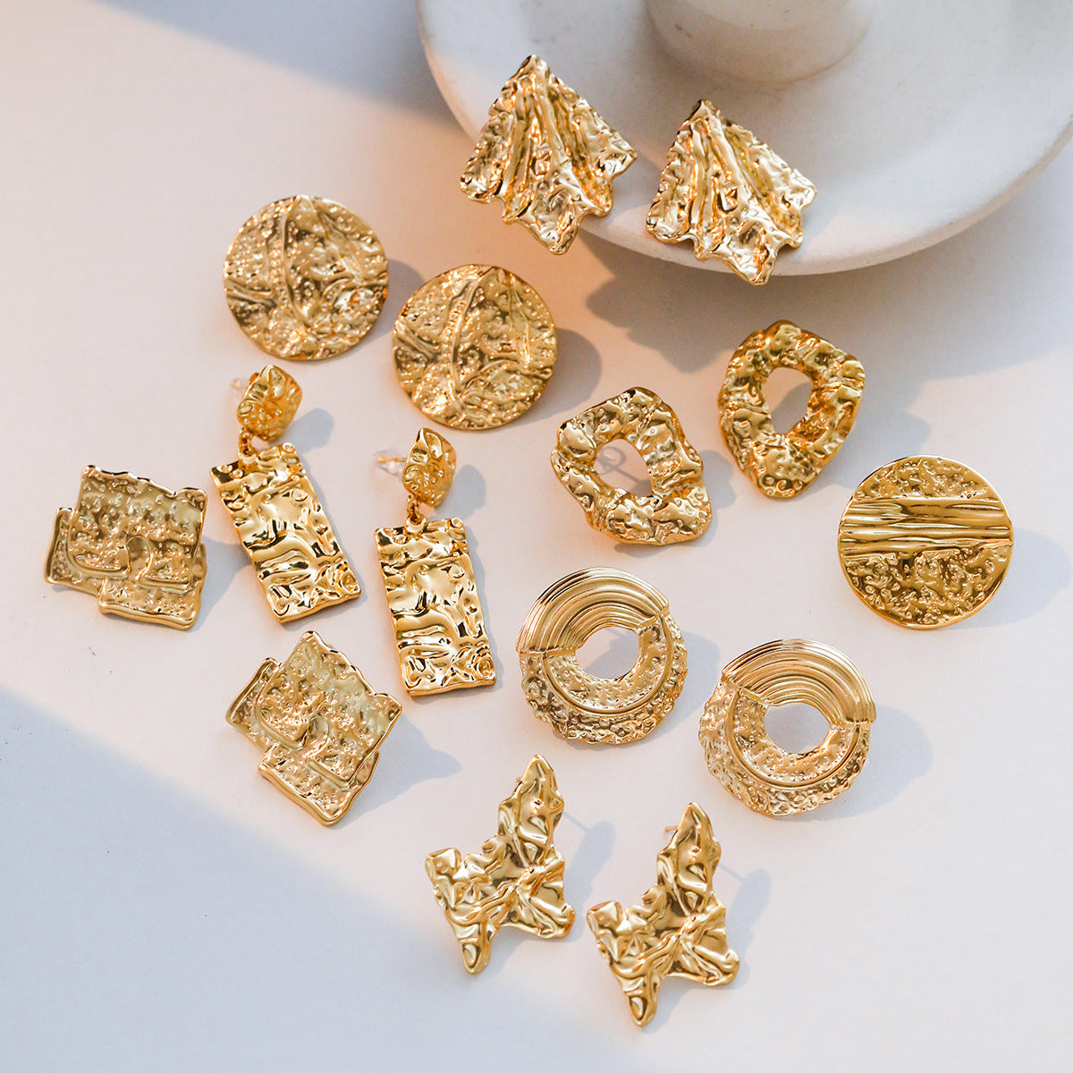 Niche Design Frosted Karst Pleated Irregular Asymmetric Titanium Steel Earrings Women Light Luxury Cold Geometric Abstract Shape Earrings