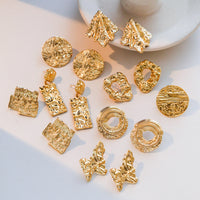 Niche Design Frosted Karst Pleated Irregular Asymmetric Titanium Steel Earrings Women Light Luxury Cold Geometric Abstract Shape Earrings