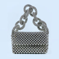 Model Light Luxury Advanced Texture Heavy Industry Beaded Solid Color Flip Ring Cocktail Small Square Bag Portable