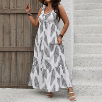 Plus Size Summer Sling Printing Sleeveless Dress Vacation Loose Casual Ladies Dress