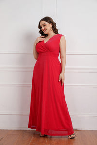 Plus Size Women Summer Sleeveless V-neck Dress Maxi Dress