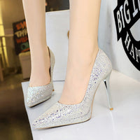 Cocktail High Heels Stiletto Heel Waterproof Platform Shallow Mouth Pointed Toe Sequined Shoes Women Shoes