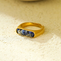 French Vintage Simple Inlaid Natural Stone Exquisite Elegant Stainless Steel Ring Rings All Match Jewelry Women