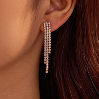 Niche High Grade Stainless Steel Earrings Zircon Tassel Temperamental Personality 18K Gold Titanium Steel Earrings
