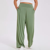 Plus Size Pocket High Waist Hip Lifting Yoga Trousers Outdoor Wide Leg Fitness Pants Nude Slimming Sports Flared Pants
