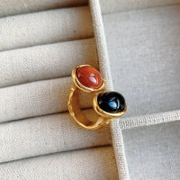 Designer Internet Celebrity Temperamental Minority Irregular Asymmetric Gem Contrast Color Two Color Open Ring for Women
