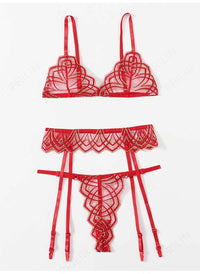 Supply September New Sexy Fashion Lace Transparent Three-Piece Set Sexy Suit