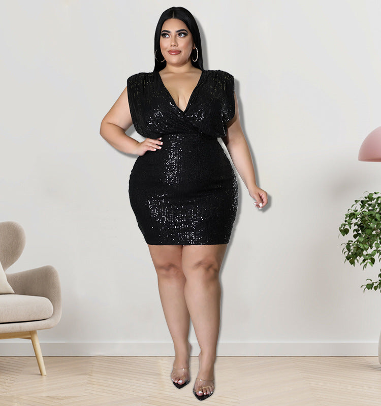 Plus Size Women Clothes Spring Sequin Sexy Vest Dress