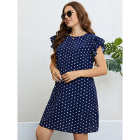 Summer Polka Dot Ruffled Dark Blue Short Dress Women