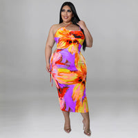 Plus Size Women Clothing Summer Sexy Sling Backless Dress