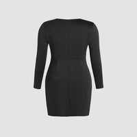 Plus Size Autumn Winter Women Clothing French V neck Dress High Waist Long Sleeves Hip Dress