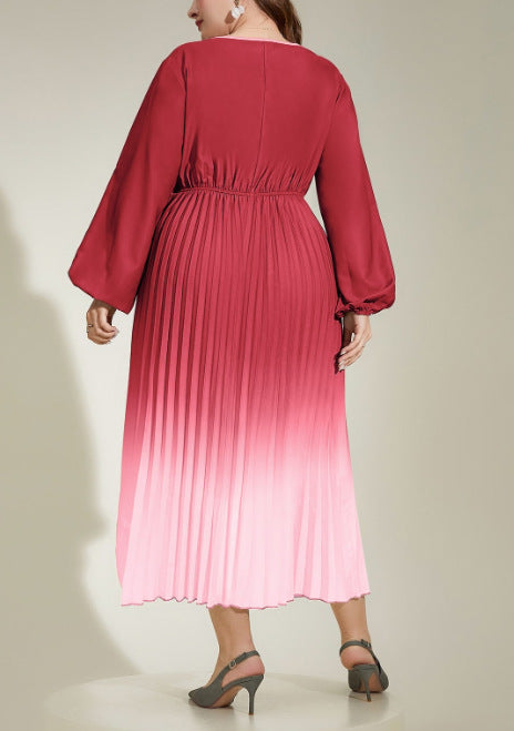 Plus Size Gradient Color Pleated Women Dress