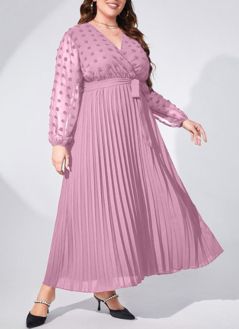 Plus Size V neck Pleated Women Dress
