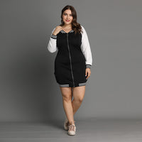 Plus Size Autumn Women Long Sleeve Color Zipper Dress Mid-Length