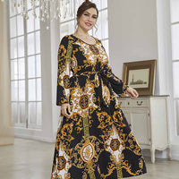 Plus Size Printed Pullover Office Maxi Dress Women With Belted