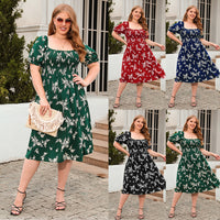 plus Size Women Clothing plus Size Printed Casual Holiday Dress Bohemian French Elegant Mid Length Dress