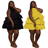 Plus Size Plus Size Women Solid Color Buttons Sleeveless tiered dress