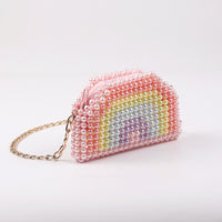 Mini Pearl Rainbow Earphone Chain Bag DIY Beaded Handmade Bag Stylish Textured Pearl Crossbody Pouch