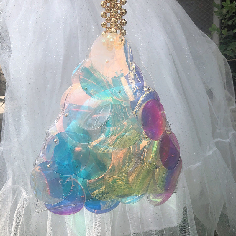 Hand Woven Chain Bag Women Niche Fairy Prawn Crackers Triangle Bag Simple Portable Shell Bag