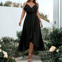 Plus Size Women Spring Summer Sleeveless Sling Design Mid Length Dress
