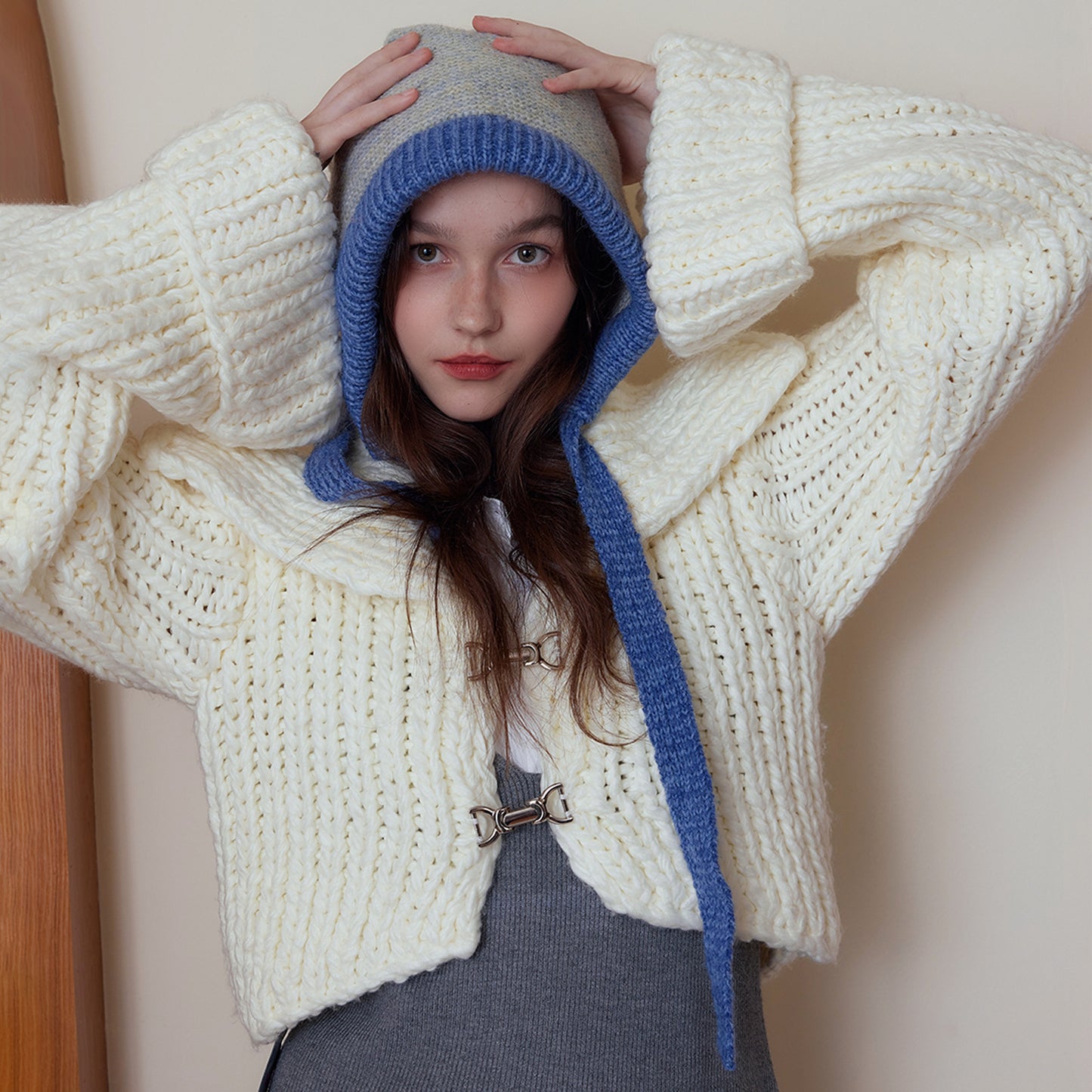 Autumn Winter Korean Sense of Atmosphere Earflaps Woolen Hat Toque Niche Warm All Matching Soft Glutinous Winter Knitting Drawstring Hat
