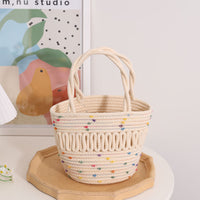 Cute Colorful Beanie Small Basket Niche Hollow Out Cutout Bucket Woven Bag Women Handheld Straw Bag