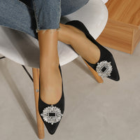 Flat Pumps Low Cut Women Pointed Toe Rhinestone Square Buckle Mary Jane Women Shoes Suede Loafers