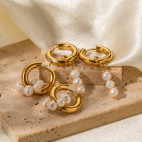 Earrings Wearring 18K Gold Plated Asymmetric Natural Fresh Water Pearl Embellished Ear Ring Earrings Jewelry Accessories