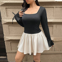 Plus Size Women Clothing Sexy Dress Autumn Winter Niche Contrast Color Sexy Design Short Dress