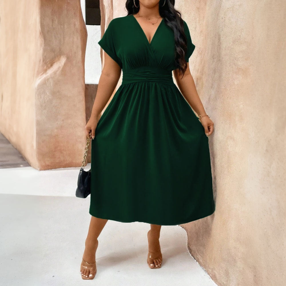 Plus Size Women Elegant Dress Spring Summer Younger Midi Dress