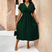 Plus Size Women Elegant Dress Spring Summer Younger Midi Dress