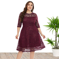 Plus Size Spring Summer Women Clothes round Neck Lace Dress Mid-Length Formal Dress