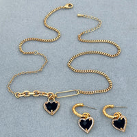 Summer Sweet Loving Heart Micro Inlaid Zircon All Match Earrings Chain Clavicle Chain Women
