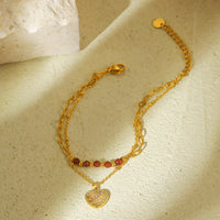 Red Natural Stone Heart Shape with Diamond Stainless Steel Bracelet Women High Grade Titanium Steel Bracelet