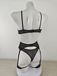 Sexy Translucent Solid Color Mesh Three Bikini Sexy Lingerie Set