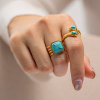 Niche 18K Gold Plated Thread Inlaid Lapis Snake Shaped Open Ring Trendy Bracelet