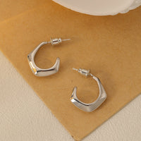 All Match Office Small C Shaped Stud Earrings Simple Exquisite 925 Silver Needle Real Gold Plating Geometric Abstract Frosty Earrings