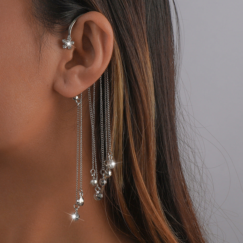 Creative Tassel Earrings Refined Rhinestone Alloy Ear Hanging Personality Ear Trim for Women