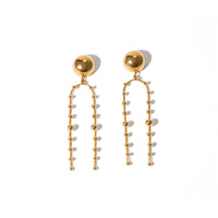 18K Gold Stainless Steel Hemisphere Ball Embellished Earrings Accessories